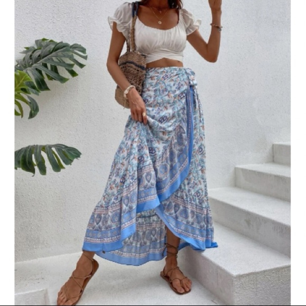 Boho floral print ruffle hem maxi skirt - Picture 1 of 7